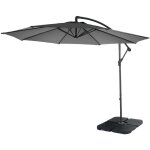 Parasol dport acerra, protection contre le soleil,  3m inclinable, polyester 11kg - gris avec socle ...