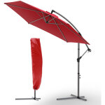 Parasol d�port� inclinable 3m rouge avec housse de protection - inclinaison r�glable - rotatif 360� - ...
