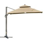 Parasol dport led carr double toit inclinable pivotant 360 manivelle pitement acier dim. 3l x 3l ...