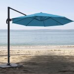 Parasol déporté rond bleu canard Ø 300x250 cm Parasol déporté rond bleu canard Ø 300x250 cm