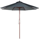 Parasol de jardin 270 cm en bois et tissu polyester gris fonc� r�sistant aux uv toscana