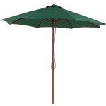 Parasol de jardin 270 cm en bois et tissu polyester vert rsistant aux uv toscana