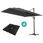 Parasol jardin d�port� alu  sun 4   - rectangle - 3 x 4 m - noir - dalles � lester incluses