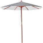 Parasol de jardin ou de terrasse à rayures noires et blanches avec pied en bois, diamètre 260 cm toile ... Parasol de jardin ou de terrasse à rayures noires et blanches avec pied en bois, diamètre 260 cm toile ...