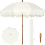 Parasol de plage de 2 m avec vis � sable uv 50 + parasol � franges pour plage, jardin, terrasse pour ...
