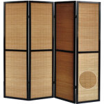 Paravent en bois noir et bambou de 4 pans - pegane - Paravent en bois noir et bambou de 4 pans - pegane -