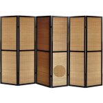 Paravent en bois noir et bambou de 6 pans