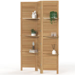 Paravent int�rieur 3 panneaux lattes persiennes avec 3 �tag�res bois