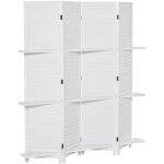 Homcom - paravent intrieur 4 panneaux 3 tagres pliables sparateur de pice portes persiennes bois ...