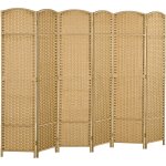Paravent intrieur pliable 6 panneaux 240 x 170 cm - sparateur de pice finition tresse - pp bois pin ...
