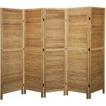 Pegane - paravent persienne de 5 pans en bois, coloris brun clair - dim : h170 x l200cm
