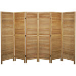 Paravent persienne de 6 pans en bois, coloris brun clair - dim : h170 x l240cm - pegane -