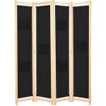 Paravent séparateur de pièce cloison de séparation décoration meuble 4 panneaux noir 160x4 cm tissu Paravent séparateur de pièce cloison de séparation décoration meuble 4 panneaux noir 160x4 cm tissu