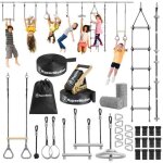 Parcours d'escalade accrobranche - 9 0bstacles - ext�rieur - 3 � 12 ans, barres de trap�ze, corde � grimper ...