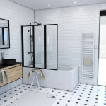 Pare baignoire pivotant 3 volets noir mat - 125x143 cm - verre tremp 4 mm - zaggy dark