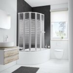 Pare - baignoire pliant, 115 x 140 cm, sans percer, profil blanc, 5 volets, schulte, verre 3 mm, dcor ...