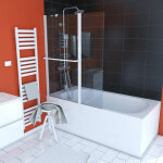 Aurlane - pare baignoire avec volet pivotant 130x105cm profile aluminium laque blanc et verre transparent ...