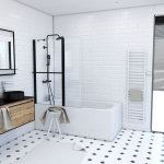 Pare baignoire avec volet pivotant 130x105cm profile aluminium noir mat et verre transparent