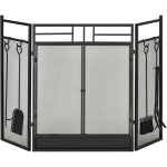 Pare - feu large pour chemine ou pole - pare - tincelles serviteur de chemine 2 en 1 avec accessoires ...