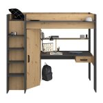 Les tendances - parisot lit combine mezzanine enfant - decor chene et gris - sommier inclus - 90 x 200 ...
