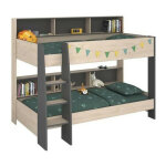 Calicosy - parisot lits superposes enfant - decor chene jackson et gris ombre - sommiers inclus - 2 x ...