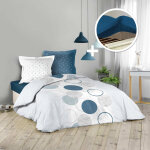 Douceur d'int�rieur ? housse de couette 240x220 cm voie lact�e ? drap housse 140x190 cm bleu nuit ? 100% ...