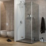 Parois cabine de douche angulaire pivotante verre transparent avec easy - clean h. 190 mod flip porte ...