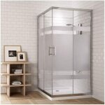 Paroi, cabine de douche carr�e - 2 portes coulissantes qui ferment en angle profil� en chrome 80x80 s�rigraphi ...