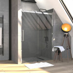 Paroi de douche 140x200 cm + 1 porte coulissante verre trempé 8mm - sens d'ouverture réversible Paroi de douche 140x200 cm + 1 porte coulissante verre trempé 8mm - sens d'ouverture réversible