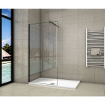 Aica sanitaire - paroi de douche 50x200cm en noire mat paroi � l'italienne en 8mm verre anticalcaire ...
