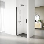 Real shower - paroi de douche battant - 77 - 81 cm. hauteur : 195 cm - profil noir - verre de scurit ...
