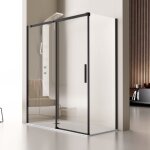 Paroi de douche fixe + porte coulissante luna profil noir mat 100 cm sans paroi latrale
