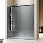 Kassandra - paroi de douche fixe + porte coulissante luna profil noir mat verre fum 100 cm sans paroi ...