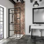 Paroi de douche � l'italienne, profil� noir, paroi fixe walk in style industriel, newstyle atelier schulte ...