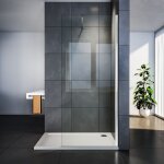 Paroi de douche à l'italienne en verre anticalcaire transparent 8mm avec barre de stabilisation 100 cm ... Paroi de douche à l'italienne en verre anticalcaire transparent 8mm avec barre de stabilisation 100 cm ...