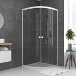 Aurlane - paroi porte de douche 1 / 4 cercle blanc 90x90cm de largeur - verre transparent - whity round ...
