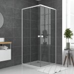 Aurlane - paroi porte de douche carr�e blanc extensible 77 � 90cm de largeur - verre transparent - whity ...