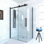 Aurlane - paroi porte de douche coulissante 120x200 cm noir mat - rail soft close + retour 90 cm