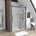 Aurlane - paroi porte de douche type industriel coulissante noir mat - 120x200cm - verre trempe 8mm Aurlane - paroi porte de douche type industriel coulissante noir mat - 120x200cm - verre trempe 8mm