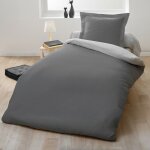 Home linge passion - parure de couette bicolore coton 57 fils 140x200 cm - gris