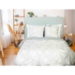 Parure de lit - c�te deco - pampelune - coton lin lav� - vert - 240x220 cm - jungle