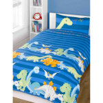 Parure de lit dinosaures fond bleu 135 cm x 200 cm