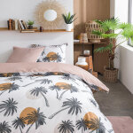 Parure de lit double en coton  sunshine  imprim� de plamiers - blanc / rose - 240 x 260 cm - livraison ...