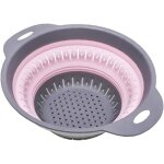 Passoire pliable, �gouttoir de cuisine en silicone, panier � fruits avec poign�es, rose