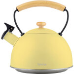 Pastel bouilloire � induction th�i�re sifflet 2, 3l acier inox. retro, poign�e en bois jaune - briebe ...