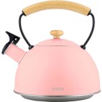 Pastel bouilloire � induction th�i�re sifflet 2, 3l acier inox. retro, poign�e en bois rose - briebe