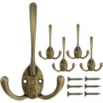 Pateres muraux vintage, 5 crochets murale triple m�tal crochet pour suspendre des v�tements vestes peignoirs ...