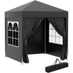 Pavillon de jardin 2x2m, structure m�tallique noire, 4 parois amovibles avec 2 fen�tres, id�al pour terrasse ...