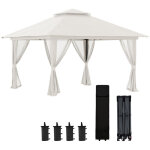 Pavillon de jardin 4x4m, r�glable en hauteur avec toit a�r� et moustiquaires, inclut housse de transport, ...