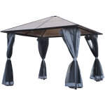 Pavillon de jardin tonnelle rigide dim. 4l x 3l x 2, 65h m 4 parois latrales anti - uv gris 4 moustiquaires ...